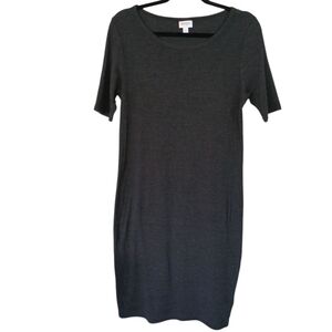 LuLaRoe Gray Ribbed Midi Form Fitting Dress Size Large